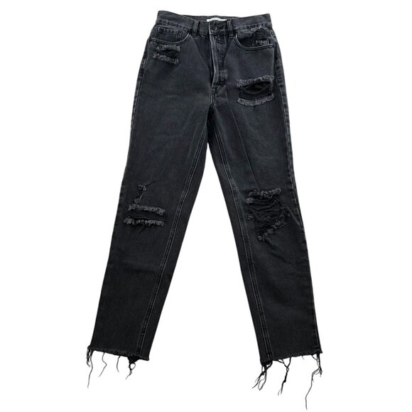 PacSun Womens Jeans Sz 26 Ultra High Rise Slim Skinny Leg Black Denim Distressed - Picture 1 of 16